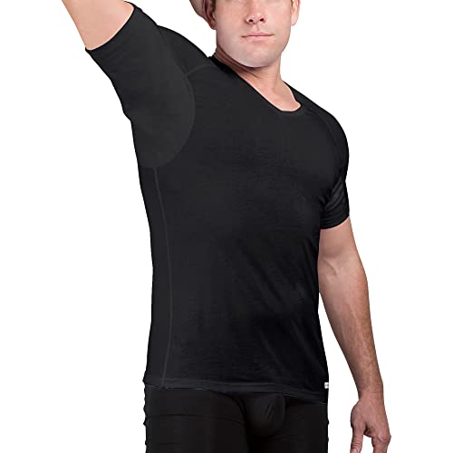 Ejis Sweatproof Undershirt for Men | V-Neck Cotton | Classic Fit T Shirt with Sweat Pads | Odor Resistant | Blocks Sweat (X-Small, Black) - Image 1