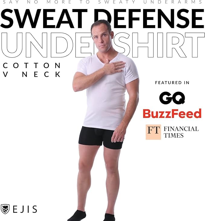 Ejis Sweatproof Undershirt for Men | V-Neck Cotton | Classic Fit T Shirt with Sweat Pads | Odor Resistant | Blocks Sweat (X-Small, Black) - Image 5