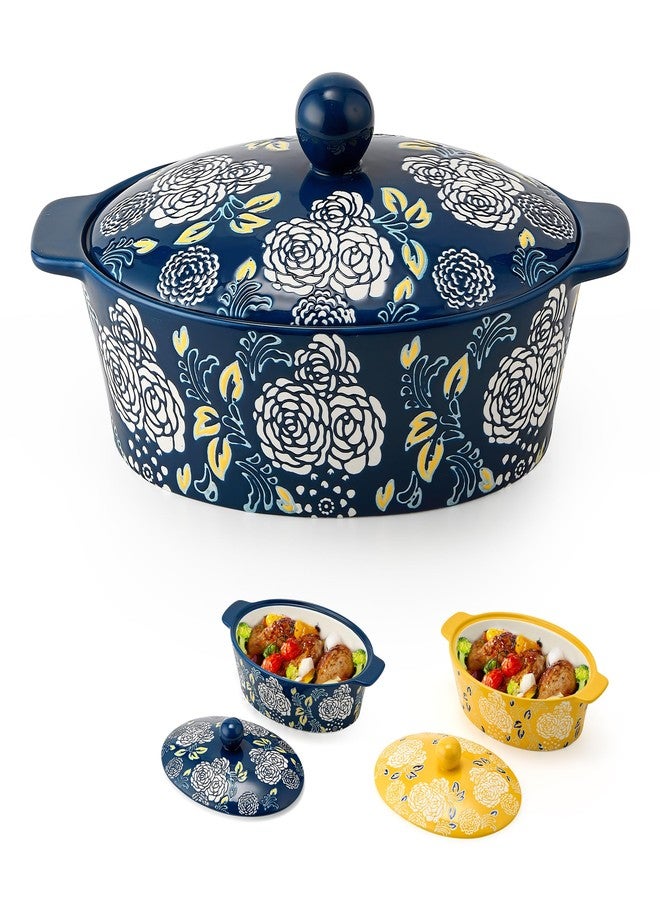 Jemirry Ceramic Casserole Dish With Lid, Casserole Dishes for Oven, Baking Dish Lasagna Pans For Cooking, Oval Baking Pan, Dutch Oven, Perfect for Bread Baking and Serving, Housewarming, Thanksgiving - Blue - Image 1