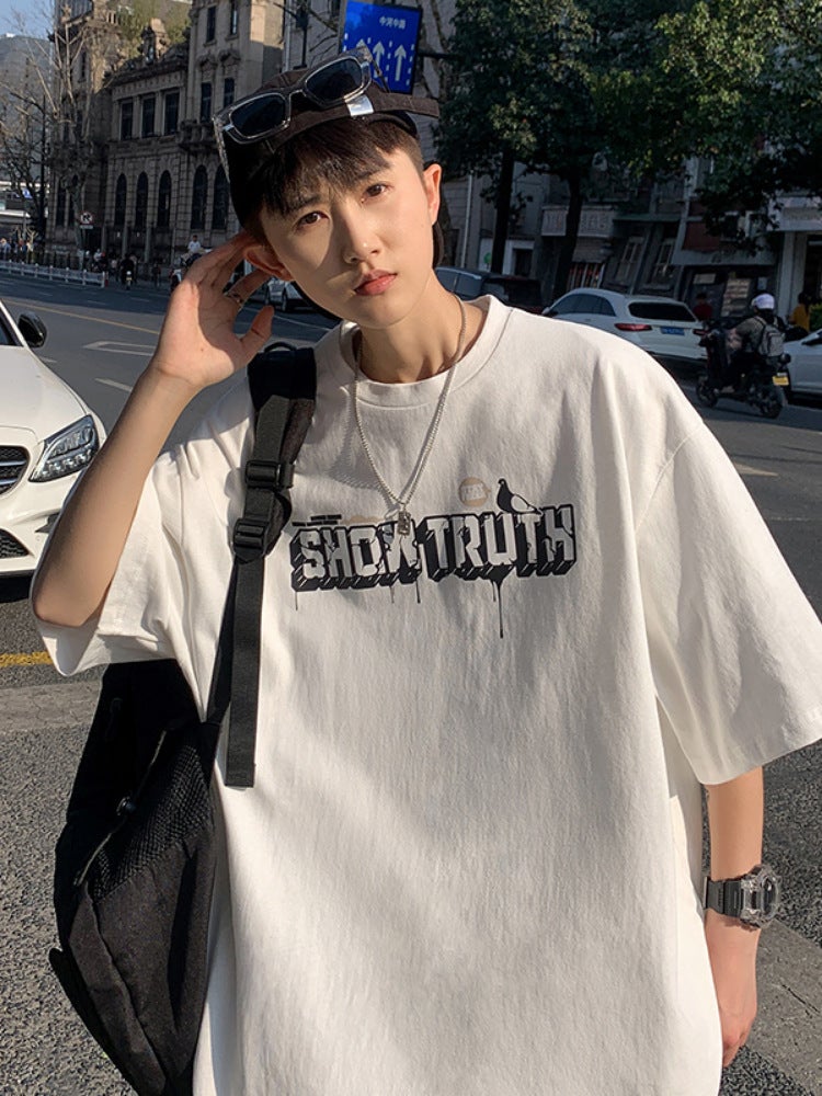Cross-border ins short-sleeved T-shirt boys Hong Kong style printed round neck T-shirt Hong Kong style simple all-match fashion brand top clothes - Image 4