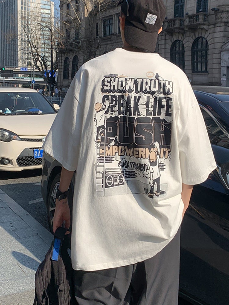Cross-border ins short-sleeved T-shirt boys Hong Kong style printed round neck T-shirt Hong Kong style simple all-match fashion brand top clothes - Image 5