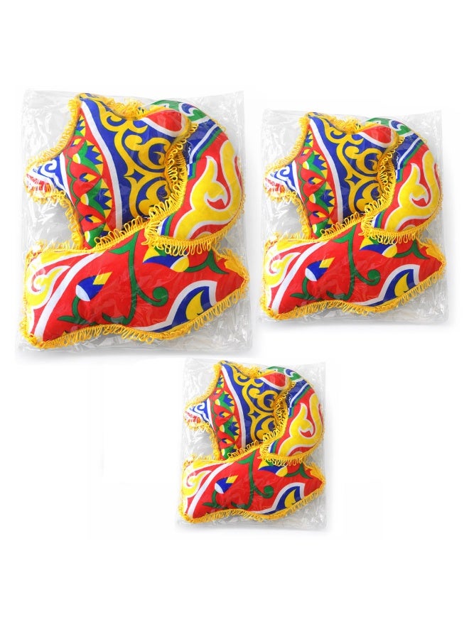 3 مجموعات (9 قطع) من وسائد الزينة الرمضانية - بنمط الخيامية التقليدي (هلال، نجمة، وفانوس) - Image 1