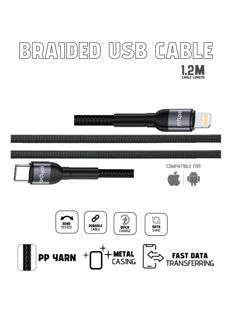 Ashyai USB-C to Lightning Fast Charging&Data Cable 60W 1.2M, PP Yarn Braided USB-C to Lightning Charger Cord for iPhone, iPad, MacBook, Supports PD Fast Charging - Image 2