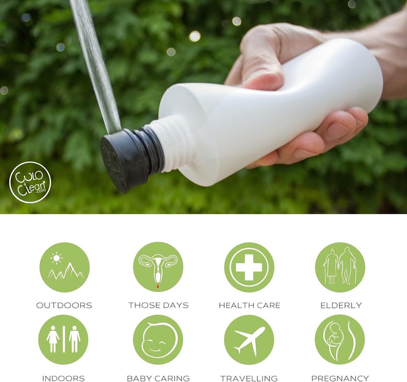 CuloClean.com CuloClean Portable Bidet for Toilet or Travel (Black). Peri Bottle for Men and Women. Handheld Spray. Bath Essentials (CuloClean + Bottle, 1pcs Black) - Image 2