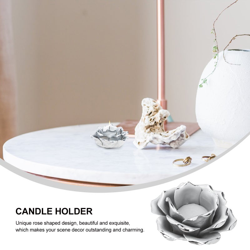 Rose Candlestick Romantic Flower Shaped Candle Holder Ceramic Candle Cup - Image 3