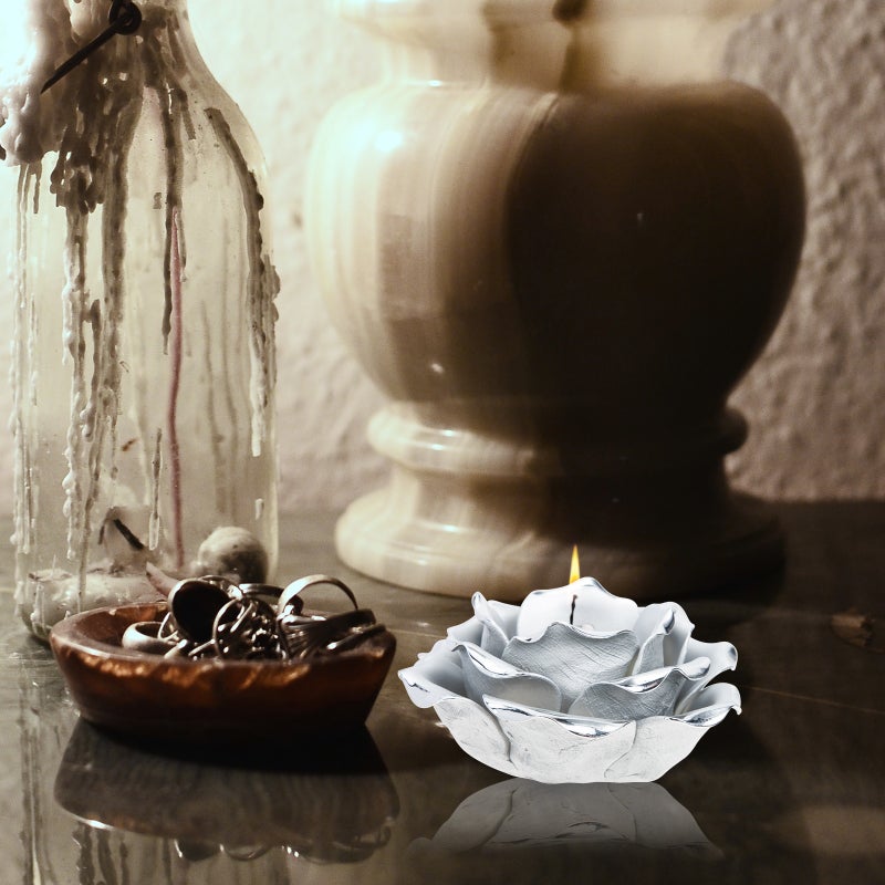 Rose Candlestick Romantic Flower Shaped Candle Holder Ceramic Candle Cup - Image 4