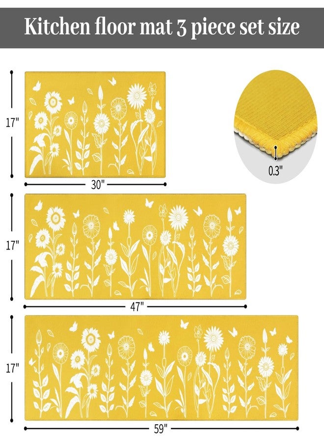 Mofvugz Yellow Sunflower Kitchen Rugs Sets of 3 Piece, Flower Boho Kitchen Mat for Floor Area Runner Rug Washable, Farmhouse Yellow Kitchen Decor and Accessories - Image 3
