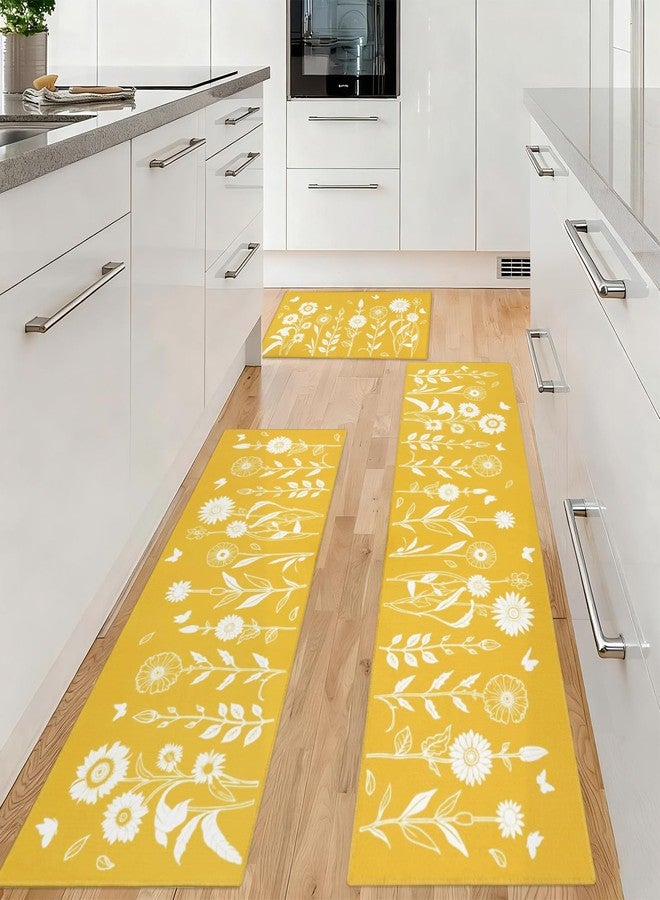 Mofvugz Yellow Sunflower Kitchen Rugs Sets of 3 Piece, Flower Boho Kitchen Mat for Floor Area Runner Rug Washable, Farmhouse Yellow Kitchen Decor and Accessories - Image 1