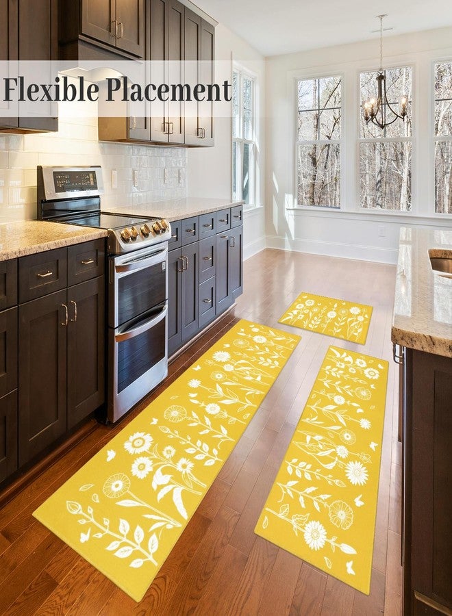 Mofvugz Yellow Sunflower Kitchen Rugs Sets of 3 Piece, Flower Boho Kitchen Mat for Floor Area Runner Rug Washable, Farmhouse Yellow Kitchen Decor and Accessories - Image 2