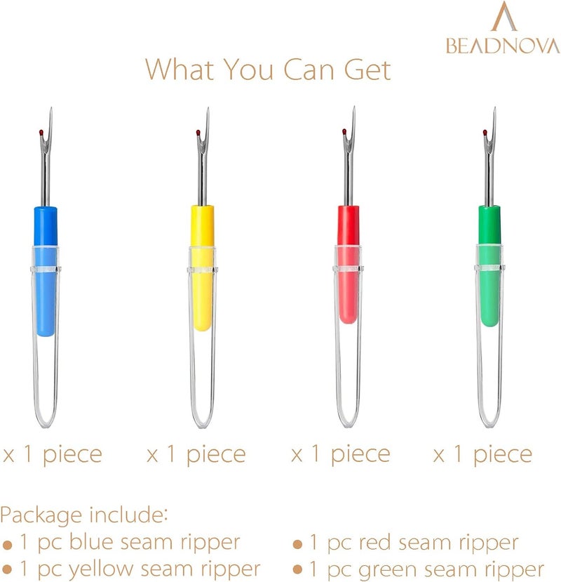 BEADNOVA Seam Ripper 4pcs Stitch Eraser Thread Cutter Small Clothes Tag Remover Seam Rippers for Sewing Crafting Thread Removing 4 Colors - Image 3