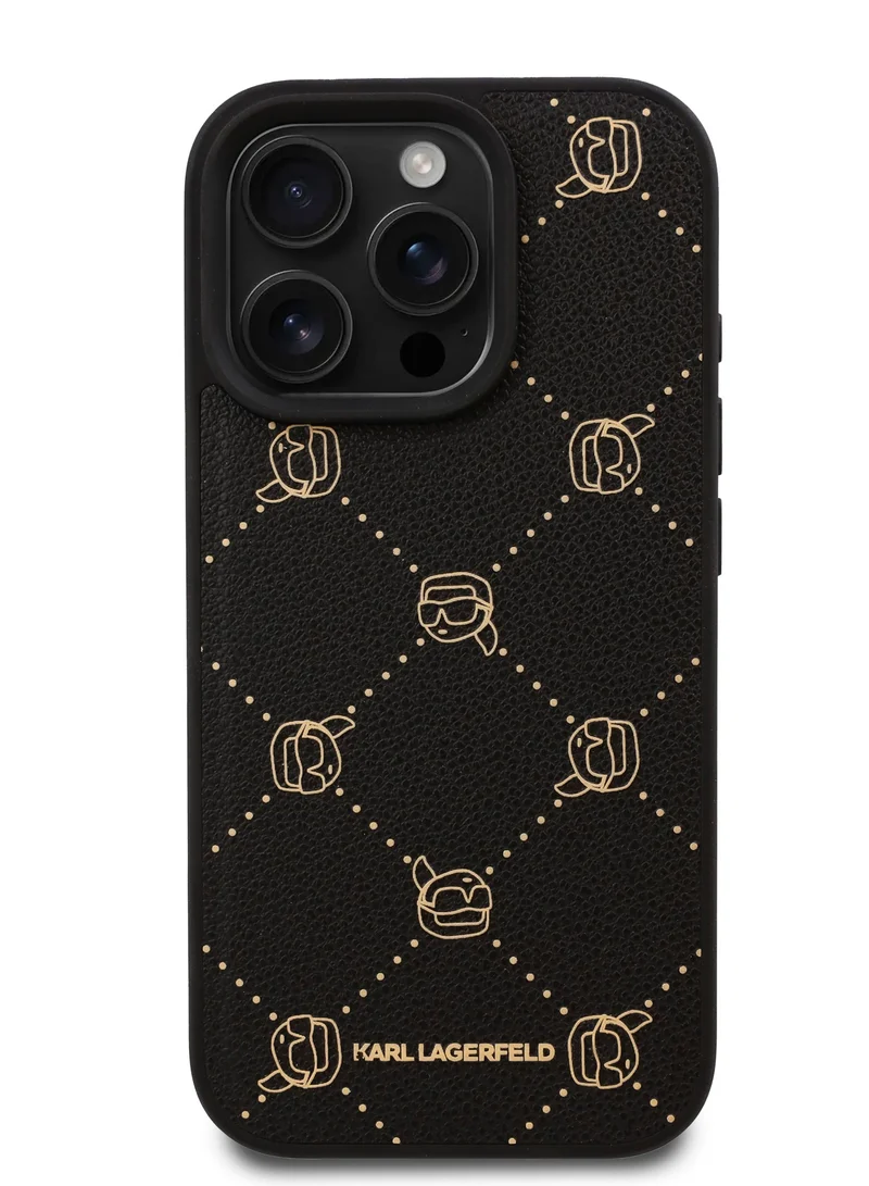 Karl Lagerfeld iPhone 16 Pro Case PU Hard cover with Karl Head / Drop and Shock Absorption / Precise Port Cutouts / Slim and Lightweight / Comfortable Grip - Black