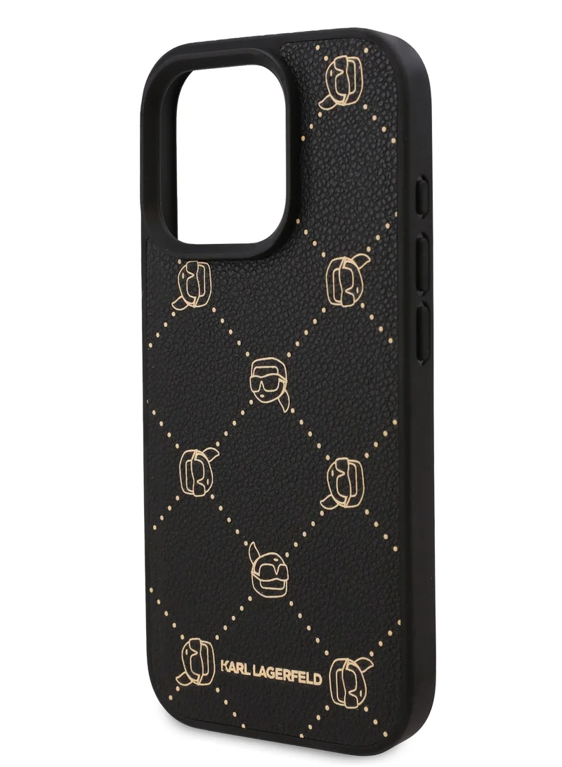 Karl Lagerfeld iPhone 16 Pro Case PU Hard cover with Karl Head / Drop and Shock Absorption / Precise Port Cutouts / Slim and Lightweight / Comfortable Grip - Black