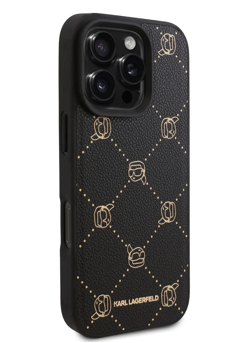 Karl Lagerfeld iPhone 16 Pro Case PU Hard cover with Karl Head / Drop and Shock Absorption / Precise Port Cutouts / Slim and Lightweight / Comfortable Grip - Black