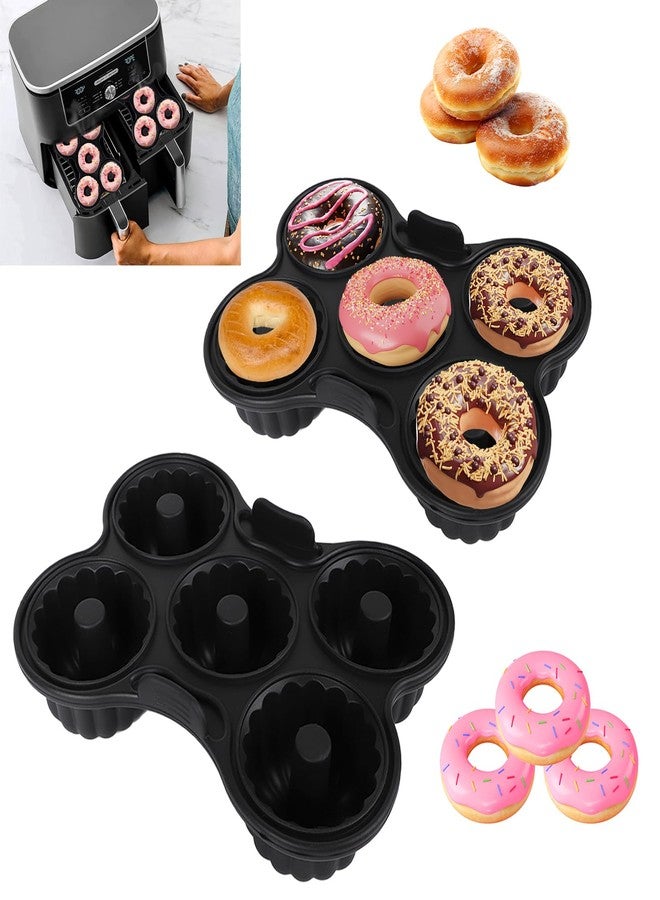 Domigard 2 Pcs Silicone Donut Pan for Baking, Nonstick 5 Cavity Doughnut Baking Pans for Ninja 8QT-10QT Air Fryer, Make Perfect Bagels and Cake Donuts, Black - Image 1