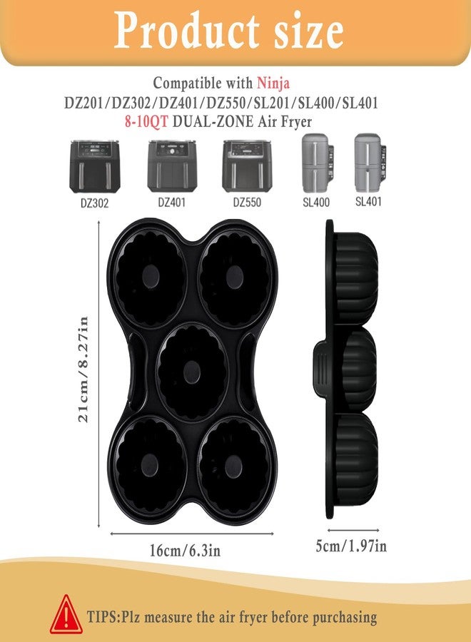 Domigard 2 Pcs Silicone Donut Pan for Baking, Nonstick 5 Cavity Doughnut Baking Pans for Ninja 8QT-10QT Air Fryer, Make Perfect Bagels and Cake Donuts, Black - Image 2