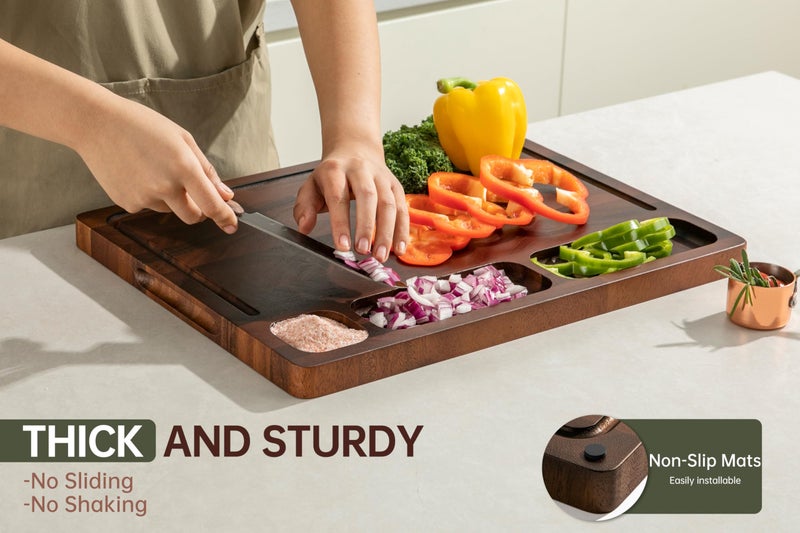 THETCHRY Walnut Cutting Boards For Kitchen, End Grain Wooden Cutting Board with Handle, Dark Walnut Chopping Board Double Sided Charcuterie Boards For Meat, Vegetables, Fruits, Cheese, 17â€X13â€ X1â€ - Image 3