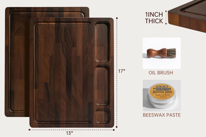 THETCHRY Walnut Cutting Boards For Kitchen, End Grain Wooden Cutting Board with Handle, Dark Walnut Chopping Board Double Sided Charcuterie Boards For Meat, Vegetables, Fruits, Cheese, 17â€X13â€ X1â€ - Image 5