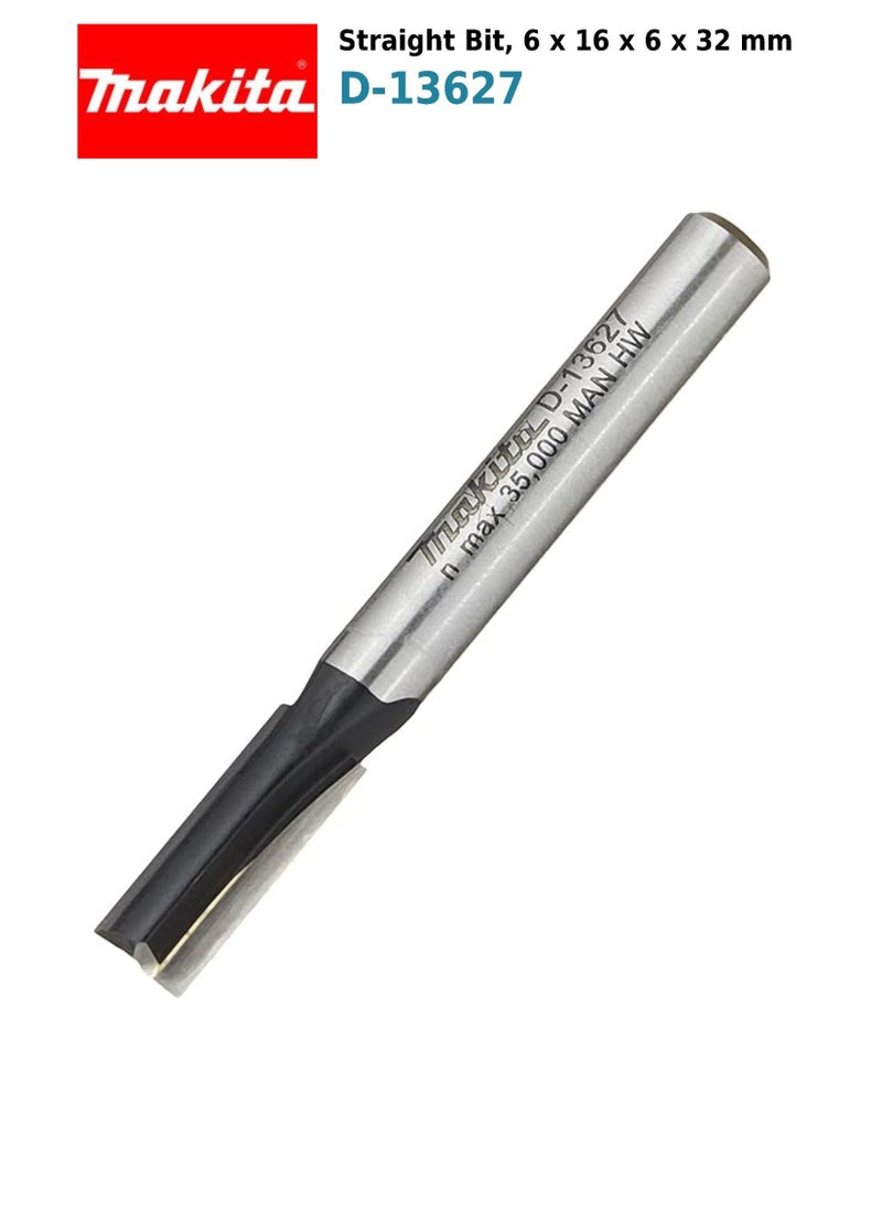 Makita Power Tools Makita D-13627 Straight Bit 6mm Shank for Woodworking, Carbide Cutting Edges, 6 x 16 x 6 x 32mm  - Image 1