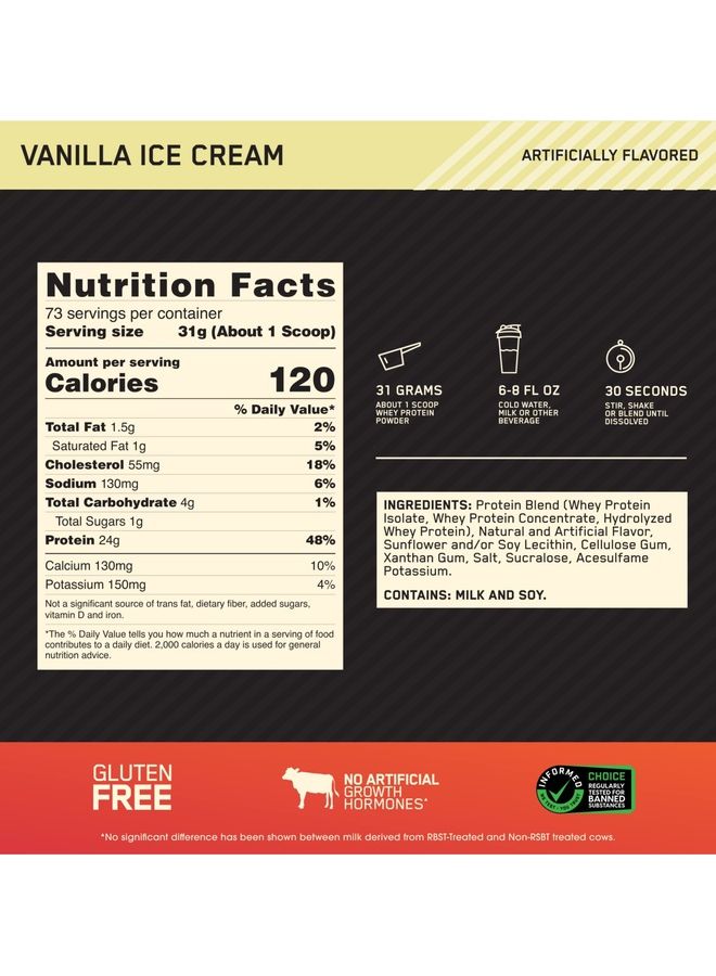 Optimum Nutrition Gold Standard 100 Percent Vanilla Ice Cream 5lbs - Image 4