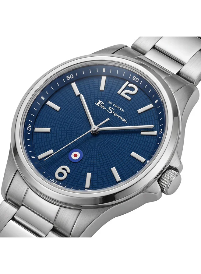 بين شيرمان Westminster Blue Dial Stainless Steel Bracelet Analog Watch for Men, 43mm