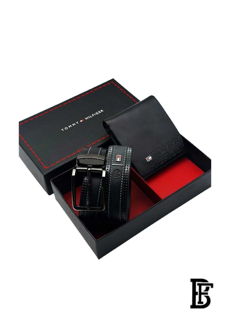 تومي هيلفيغر سبورت طقم هدية رجالي تومي هيلفيغر محفظة جلدية وحزام أسود / بني - أسود