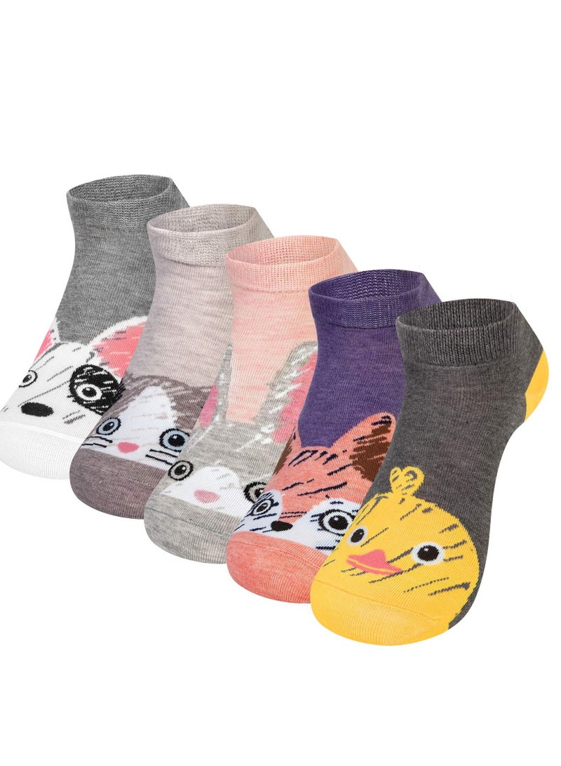 SYOSI 5 Pairs Cute Cotton Socks Short Funny Animal Design Low Socks for Girl Boy Women and Man - Image 1