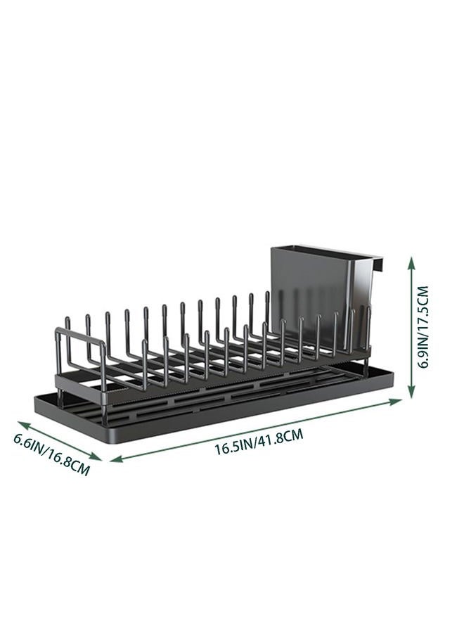 kowiofame Small Long Disc Drying Rack Drainer Dryer Over Sink Counter Tray Rack Plate Forks Cups Spoons Organizer for Kitchen (Black) - Image 2