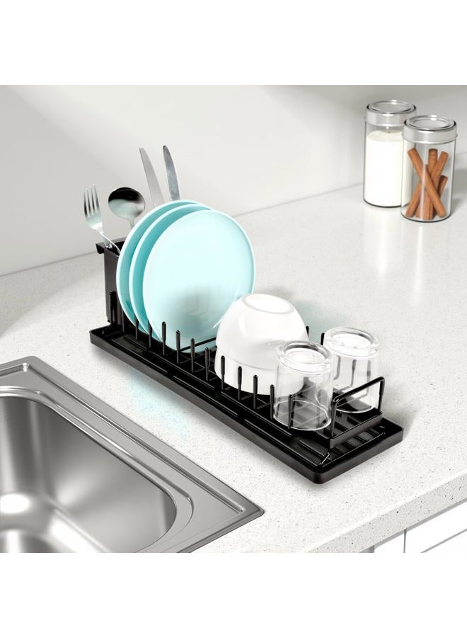 kowiofame Small Long Disc Drying Rack Drainer Dryer Over Sink Counter Tray Rack Plate Forks Cups Spoons Organizer for Kitchen (Black) - Image 5