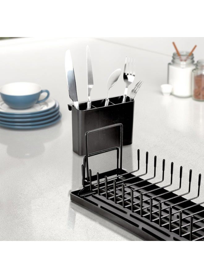 kowiofame Small Long Disc Drying Rack Drainer Dryer Over Sink Counter Tray Rack Plate Forks Cups Spoons Organizer for Kitchen (Black) - Image 3