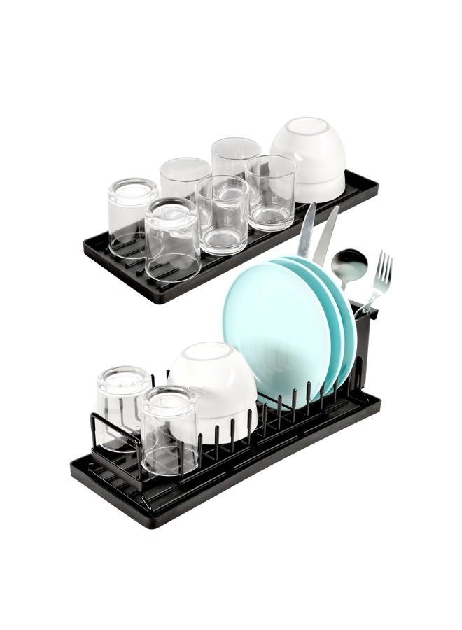 kowiofame Small Long Disc Drying Rack Drainer Dryer Over Sink Counter Tray Rack Plate Forks Cups Spoons Organizer for Kitchen (Black) - Image 1
