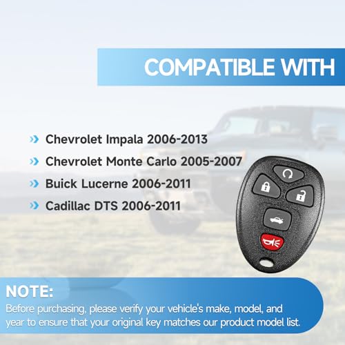 LYFUCESS Key Fob Replacement Fits for Chevy Impala 2006 2007 2008 2009 2010 2011 2012 2013 Monte Carlo 2005-2007 Buick Lucerne 2006-2011 Cadillac DTS 2006-2011 Car Keyless Entry Remote OUC60270 OUC60221 - Image 2