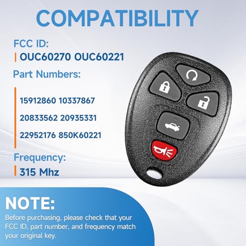 LYFUCESS Key Fob Replacement Fits for Chevy Impala 2006 2007 2008 2009 2010 2011 2012 2013 Monte Carlo 2005-2007 Buick Lucerne 2006-2011 Cadillac DTS 2006-2011 Car Keyless Entry Remote OUC60270 OUC60221 - Image 3