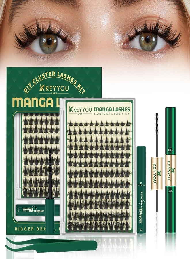 KEYYOU LASH California Sunset Manga Lash Clusters Kit 8-18mm Eyelash Clusters Kit DIY Lash Extension Natural Fairy Cluster Lashes with Lash Bond Seal Remover Applicator Soft Thin Band (Upgraded MG01) - Image 1