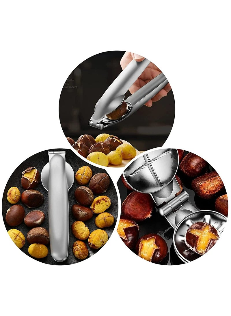 CMGTYYD. مقص الكستناء، 304 الفولاذ المقاوم للصدأ 2 في 1 قاطع الكستناء، ملقط الكستناء شديد التحمل، كماشة فتح المكسرات متعددة الوظائف المعدنية أدوات المطبخ للجوز والكستناء والمكسرات - Image 2