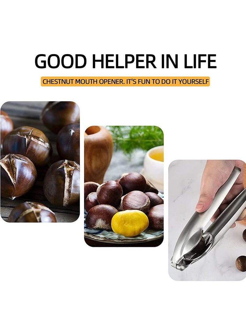 CMGTYYD. مقص الكستناء، 304 الفولاذ المقاوم للصدأ 2 في 1 قاطع الكستناء، ملقط الكستناء شديد التحمل، كماشة فتح المكسرات متعددة الوظائف المعدنية أدوات المطبخ للجوز والكستناء والمكسرات - Image 3