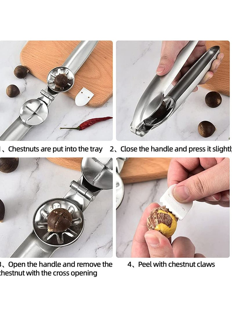 CMGTYYD. مقص الكستناء، 304 الفولاذ المقاوم للصدأ 2 في 1 قاطع الكستناء، ملقط الكستناء شديد التحمل، كماشة فتح المكسرات متعددة الوظائف المعدنية أدوات المطبخ للجوز والكستناء والمكسرات - Image 4