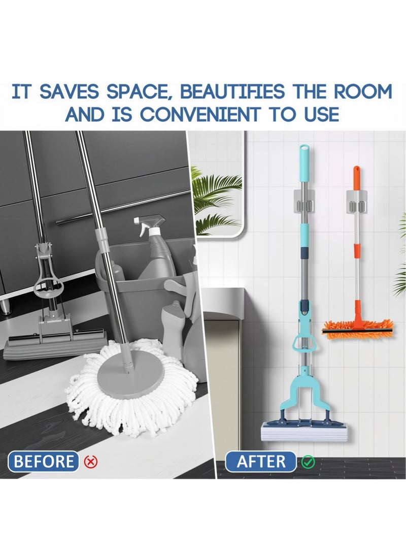 Mop Broom Holder Wall Mount, Stainless Steel, Rust Resistant, Heavy Duty, No Drill,Self-adhesive Broom Holder Wall Mount with Hooks 3Pcs for Bathroom, Kitchen, Garage, Nickel - Image 4