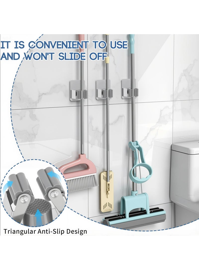 Mop Broom Holder Wall Mount, Stainless Steel, Rust Resistant, Heavy Duty, No Drill,Self-adhesive Broom Holder Wall Mount with Hooks 3Pcs for Bathroom, Kitchen, Garage, Nickel - Image 5