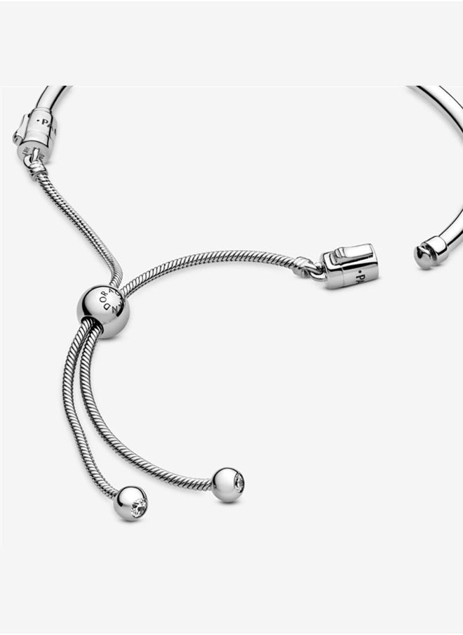 PANDORA - Pandora Moments Cubic Zirconia Women's 925 Silver Snake Chain Bracelet Gift 597953CZ - Image 1