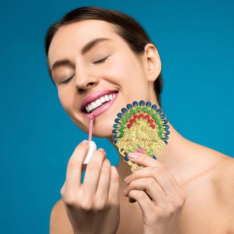 GALPADA Vintage Handheld Makeup Mirror with Peacock Comb Retro Cosmetic Mirror Portable for Women for Travel and Daily Use - Image 3