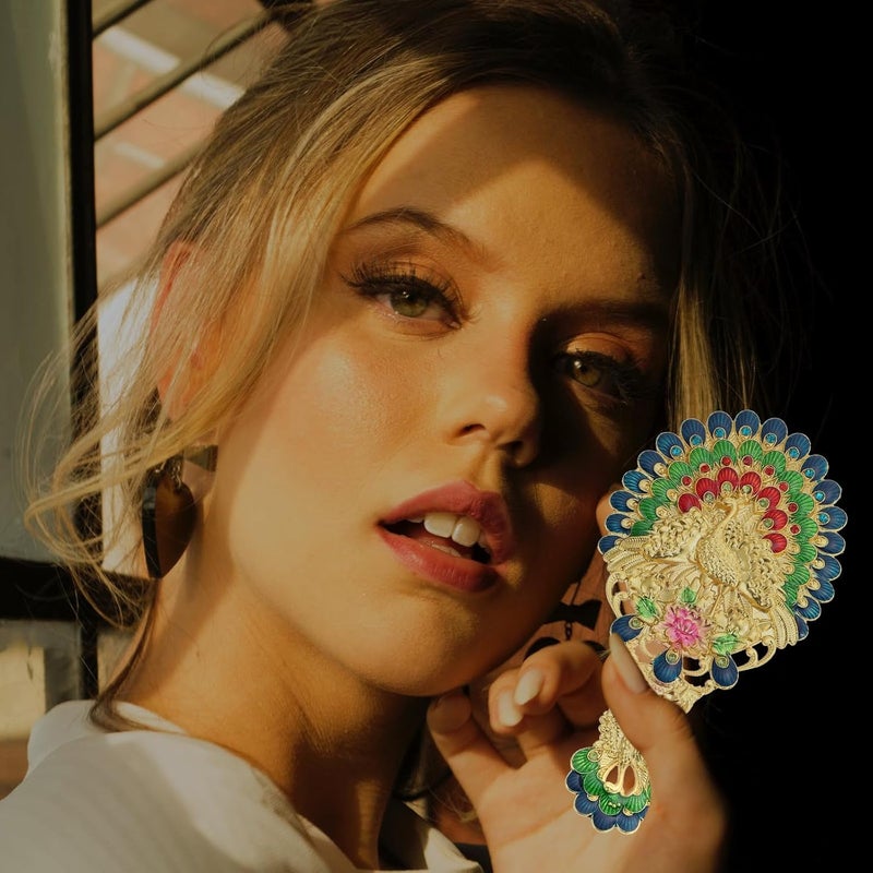 GALPADA Vintage Handheld Makeup Mirror with Peacock Comb Retro Cosmetic Mirror Portable for Women for Travel and Daily Use - Image 4