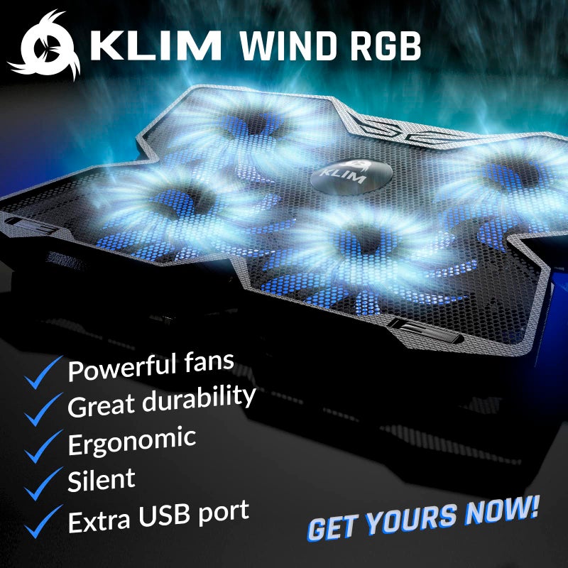 KLIM Wind - Laptop Cooling Pad - More Than 500 000 Units Sold - 2022 Version - The Most Powerful Rapid Action Cooling Fan - Laptop Stand with 4 Cooling Fans at 1200 RPM - USB Fan - PS5, PS4 (RGB) - Image 2
