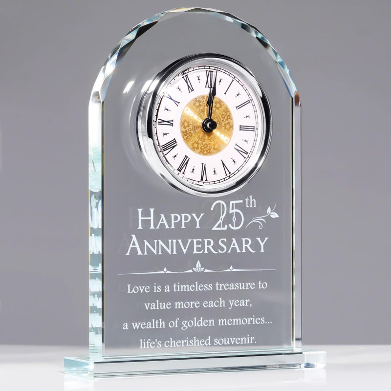 Movdyka Crystal Desk Clock Gifts Silver Wedding for Married Couples 25th Anniversary Ornaments for Living Room Keepsake 25 Years of Marriage Presents for Her Him Table Clock Decor for Husband