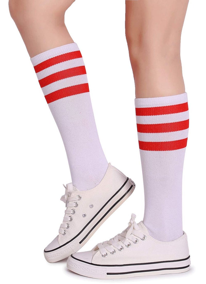Pareberry Classic Triple Stripes Soft Cotton On the Calf Retro White Tube Socks (A-pair(Red/White)) - Image 2