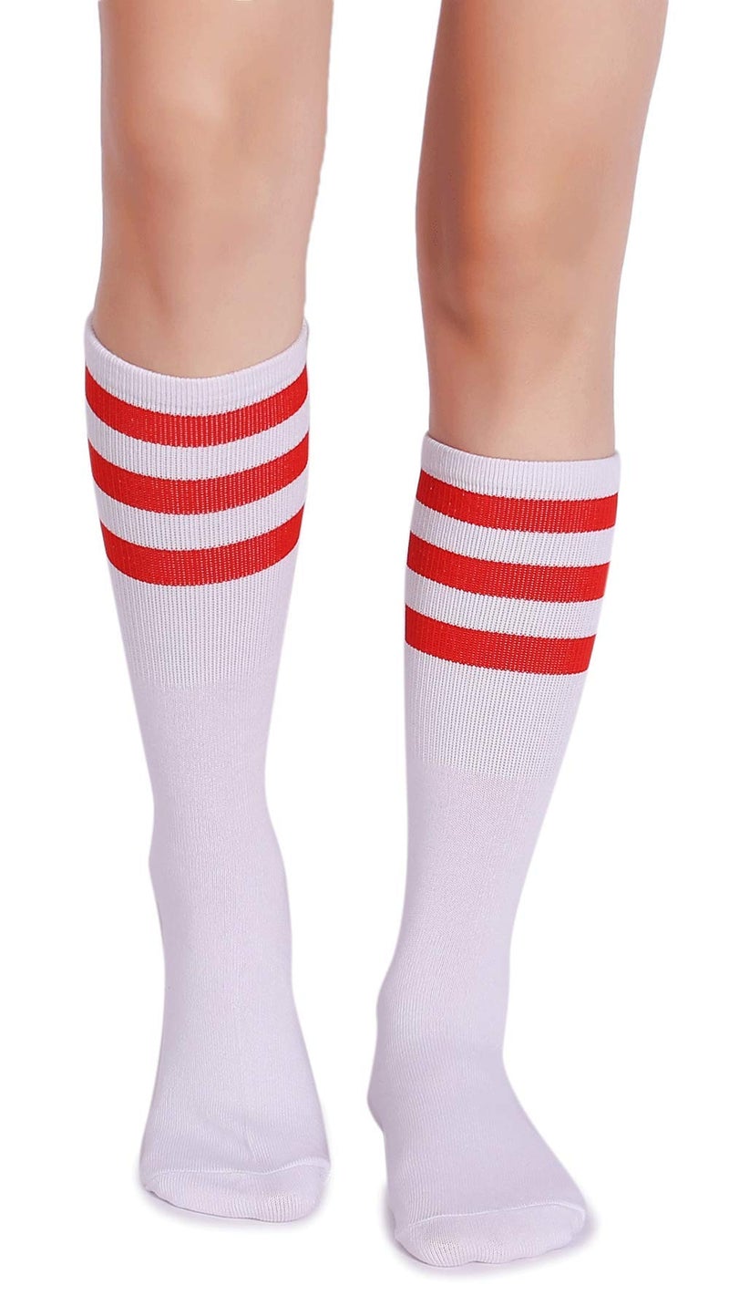 Pareberry Classic Triple Stripes Soft Cotton On the Calf Retro White Tube Socks (A-pair(Red/White)) - Image 4
