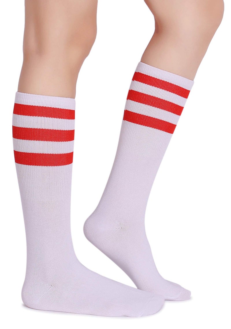 Pareberry Classic Triple Stripes Soft Cotton On the Calf Retro White Tube Socks (A-pair(Red/White)) - Image 1