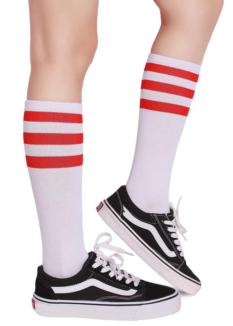 Pareberry Classic Triple Stripes Soft Cotton On the Calf Retro White Tube Socks (A-pair(Red/White)) - Image 3