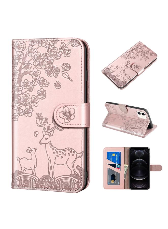 Zaboon Case For iPhone 12 / 12 Pro Sika Deer Embossing Pattern Horizontal Flip PU Leather Case with Holder & Card Slot & Wallet & Photo Frame - Image 1