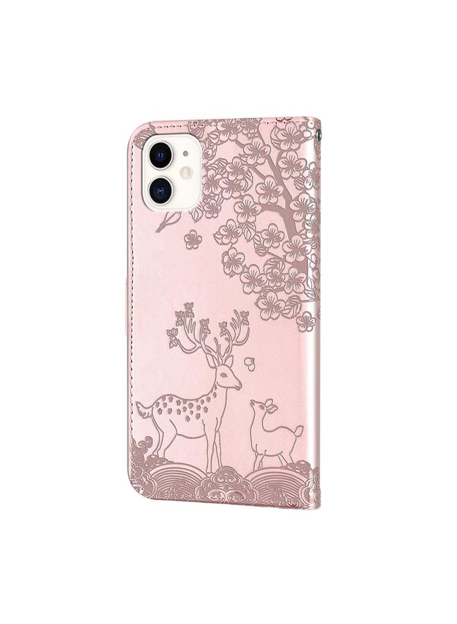 Zaboon Case For iPhone 12 / 12 Pro Sika Deer Embossing Pattern Horizontal Flip PU Leather Case with Holder & Card Slot & Wallet & Photo Frame - Image 3