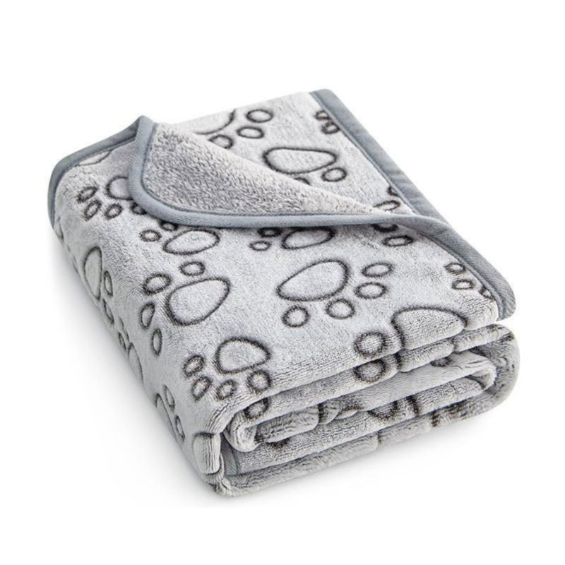 Pet Blanket: XL Grey Flannel Blanket - Soft Skin-friendly Paw Print Design Pet Mat for Home Furniture Car and On-the-go Pet Use - Image 1